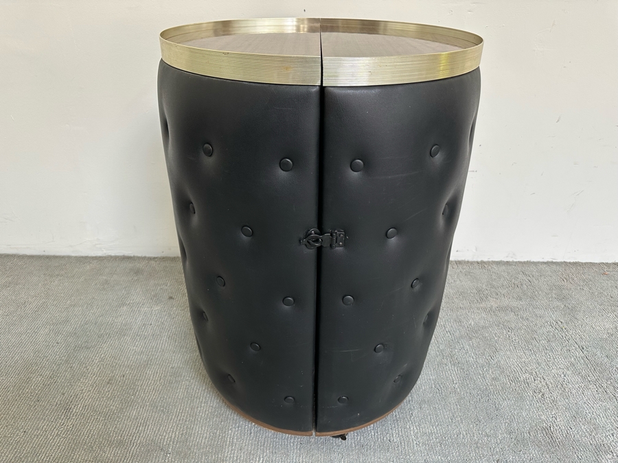 Vintage Retro Portable Round Barrel Bar With Casters Unfolds Into Bar With Shelving For Storage 40W X 20D - See Photos [Photo 5]