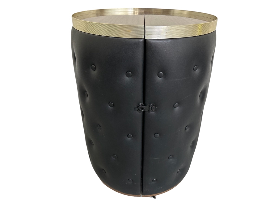 Vintage Retro Portable Round Barrel Bar With Casters Unfolds Into Bar With Shelving For Storage 40W X 20D - See Photos [Photo 2]