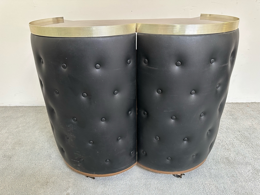 Vintage Retro Portable Round Barrel Bar With Casters Unfolds Into Bar With Shelving For Storage 40W X 20D - See Photos [Photo 14]