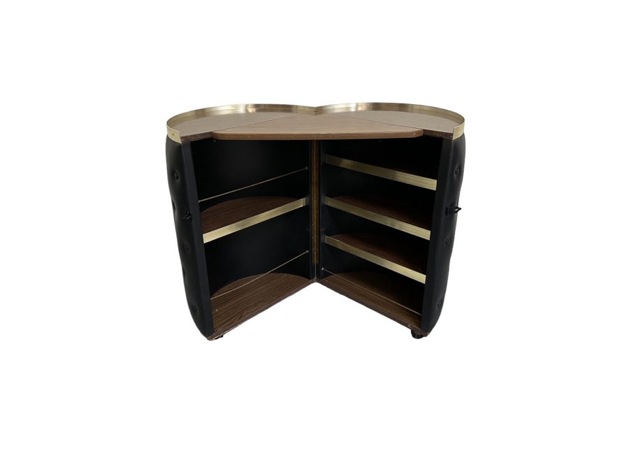 Vintage Retro Portable Round Barrel Bar With Casters Unfolds Into Bar With Shelving For Storage 40W X 20D - See Photos [Photo 4]