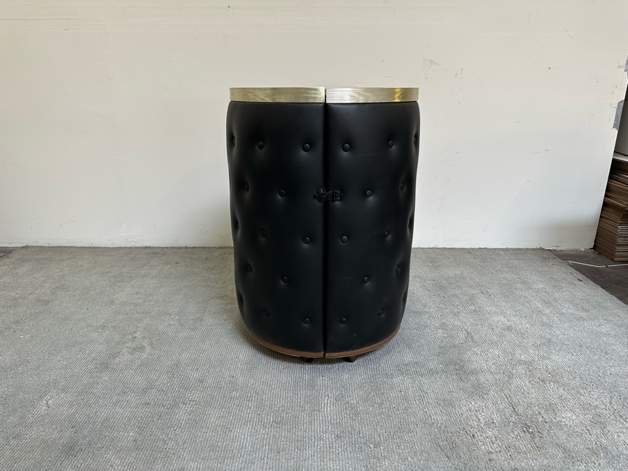 Vintage Retro Portable Round Barrel Bar With Casters Unfolds Into Bar With Shelving For Storage 40W X 20D - See Photos [Photo 17]