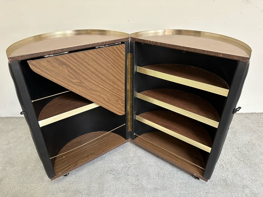 Vintage Retro Portable Round Barrel Bar With Casters Unfolds Into Bar With Shelving For Storage 40W X 20D - See Photos [Photo 8]