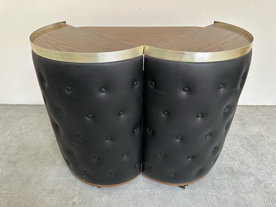 Vintage Retro Portable Round Barrel Bar With Casters Unfolds Into Bar With Shelving For Storage 40W X 20D - See Photos [Photo 15]