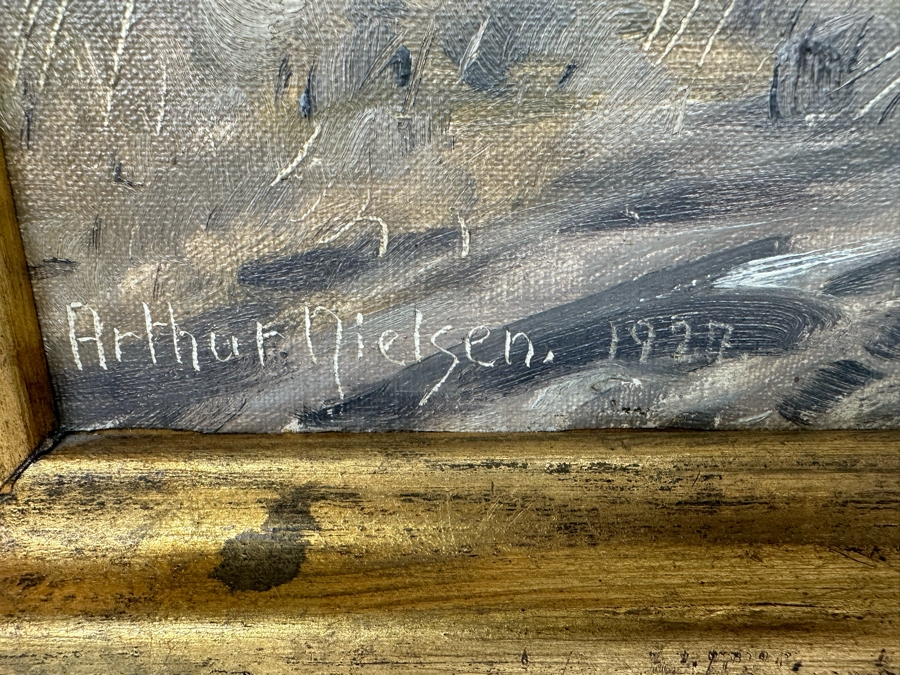 Arthur Nielsen (1883-1946, Denmark) Original Landscape Painting On Canvas Against Board 20 X 15 Framed 23 X 19 Signed 1927 Titled On Verso [Photo 6]