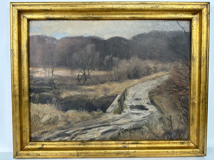Arthur Nielsen (1883-1946, Denmark) Original Landscape Painting On Canvas Against Board 20 X 15 Framed 23 X 19 Signed 1927 Titled On Verso [Photo 3]