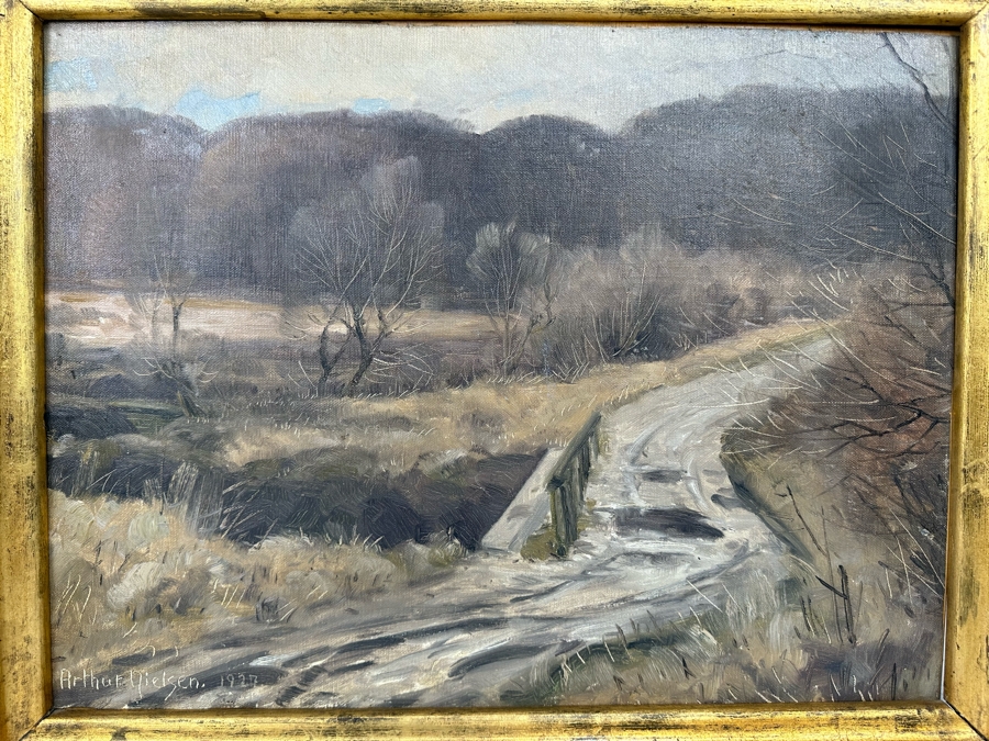 Arthur Nielsen (1883-1946, Denmark) Original Landscape Painting On Canvas Against Board 20 X 15 Framed 23 X 19 Signed 1927 Titled On Verso [Photo 4]