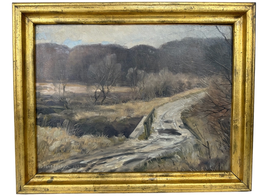 Arthur Nielsen (1883-1946, Denmark) Original Landscape Painting On Canvas Against Board 20 X 15 Framed 23 X 19 Signed 1927 Titled On Verso [Photo 1]