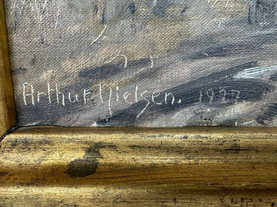 Arthur Nielsen (1883-1946, Denmark) Original Landscape Painting On Canvas Against Board 20 X 15 Framed 23 X 19 Signed 1927 Titled On Verso [Photo 5]