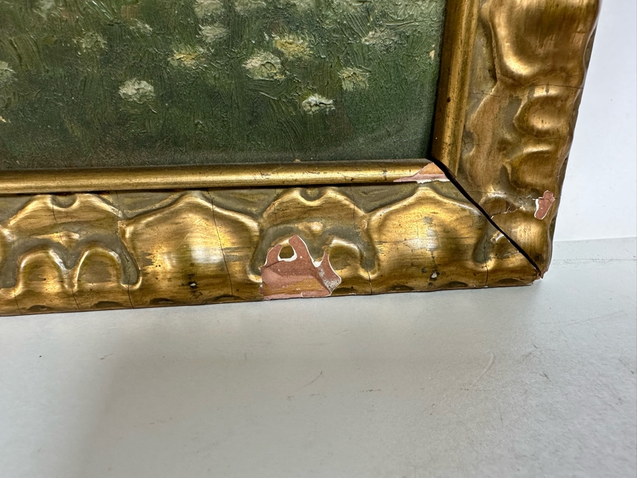 Original Antique Landscape Painting On Board 18 X 11 In Damaged Antique Gilt Frame 20 X 13 Signed R. Charlet? [Photo 15]