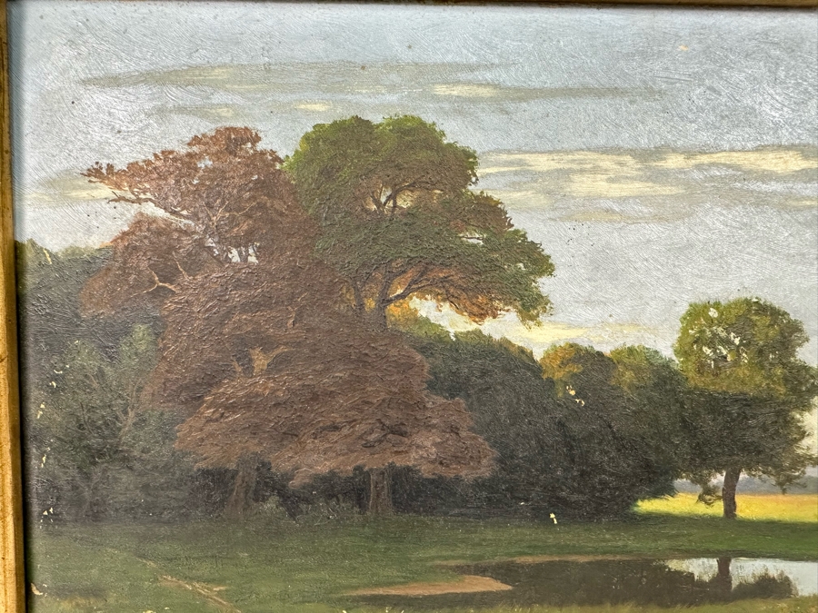 Original Antique Landscape Painting On Board 18 X 11 In Damaged Antique Gilt Frame 20 X 13 Signed R. Charlet? [Photo 9]