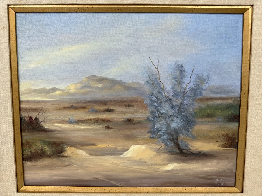 Doris Ruby (B. 1916) Original Desert Landscape Painting On Canvas 20 X 16 Framed 27 X 23 [Photo 1]
