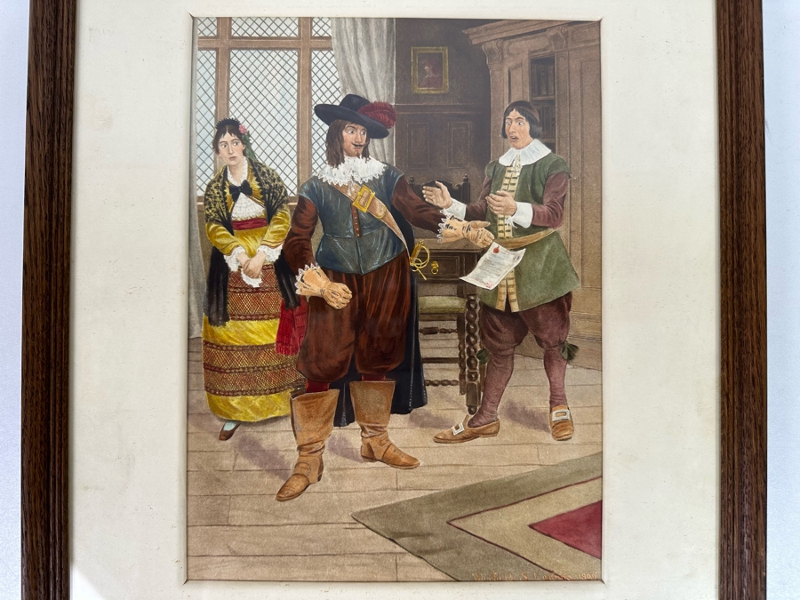 Winfield Scott Lukens (1874-1940, Pennsylvania) Antique 1900 Original Illustration From Barber Of Seville That Portrays Count Almaviva in Act I, Scene X Of Opera Buffa By Gioachino Rossini 9 X 12 Framed 15 X 19 [Photo 4]