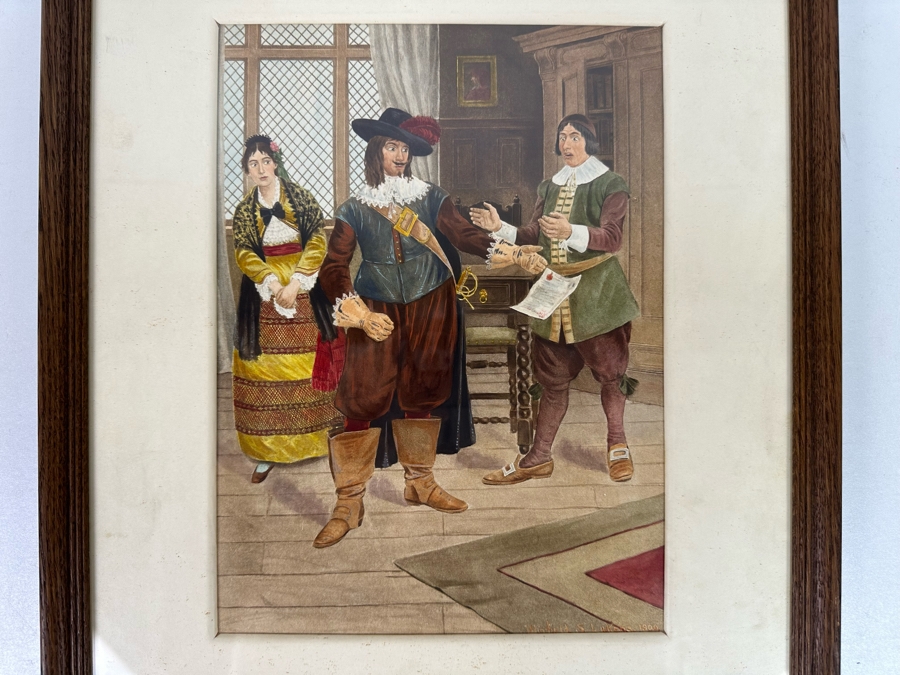 Winfield Scott Lukens (1874-1940, Pennsylvania) Antique 1900 Original Illustration From Barber Of Seville That Portrays Count Almaviva in Act I, Scene X Of Opera Buffa By Gioachino Rossini 9 X 12 Framed 15 X 19 [Photo 2]