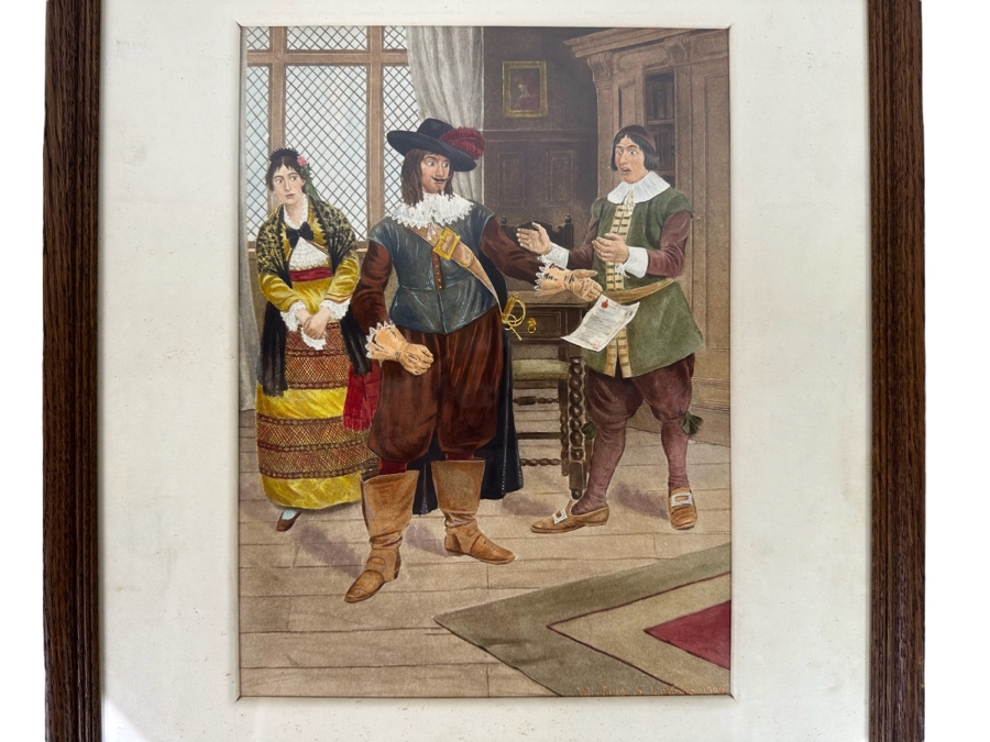 Winfield Scott Lukens (1874-1940, Pennsylvania) Antique 1900 Original Illustration From Barber Of Seville That Portrays Count Almaviva in Act I, Scene X Of Opera Buffa By Gioachino Rossini 9 X 12 Framed 15 X 19 [Photo 1]