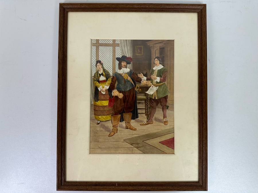 Winfield Scott Lukens (1874-1940, Pennsylvania) Antique 1900 Original Illustration From Barber Of Seville That Portrays Count Almaviva in Act I, Scene X Of Opera Buffa By Gioachino Rossini 9 X 12 Framed 15 X 19 [Photo 3]