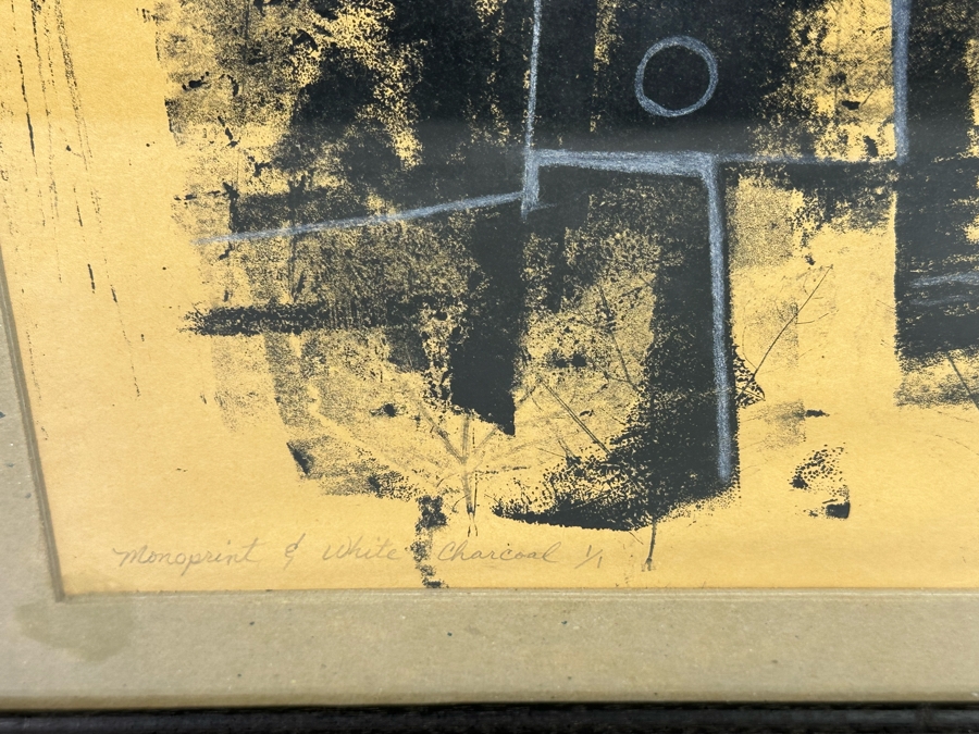 Wallace Fisher Abstract One Of A Kind Paper Monoprint With White Charcoal 16 X 24 Framed 20 X 26 Vintage 1982 With Cert Estimate $1,760 [Photo 9]