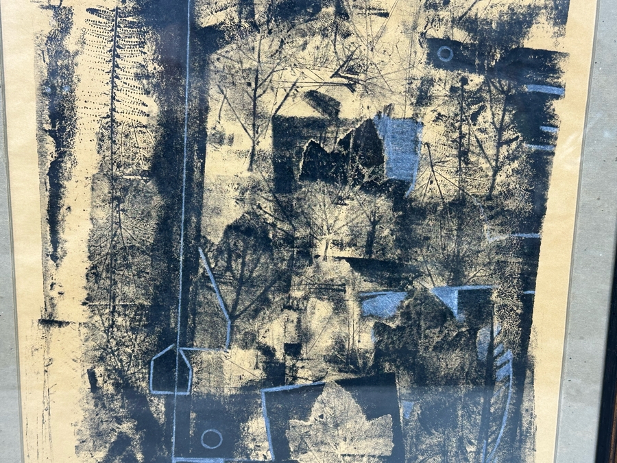 Wallace Fisher Abstract One Of A Kind Paper Monoprint With White Charcoal 16 X 24 Framed 20 X 26 Vintage 1982 With Cert Estimate $1,760 [Photo 6]