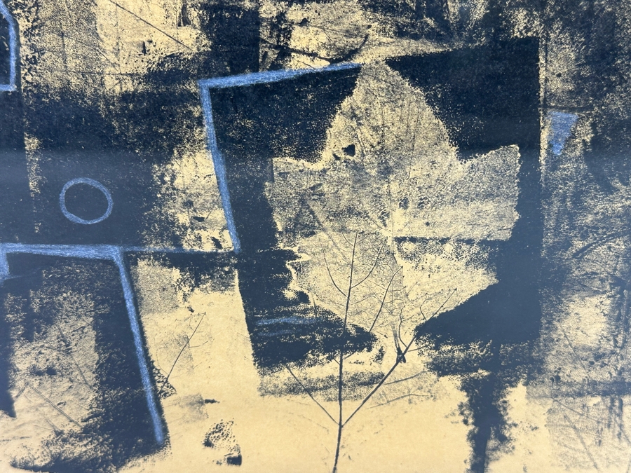 Wallace Fisher Abstract One Of A Kind Paper Monoprint With White Charcoal 16 X 24 Framed 20 X 26 Vintage 1982 With Cert Estimate $1,760 [Photo 8]