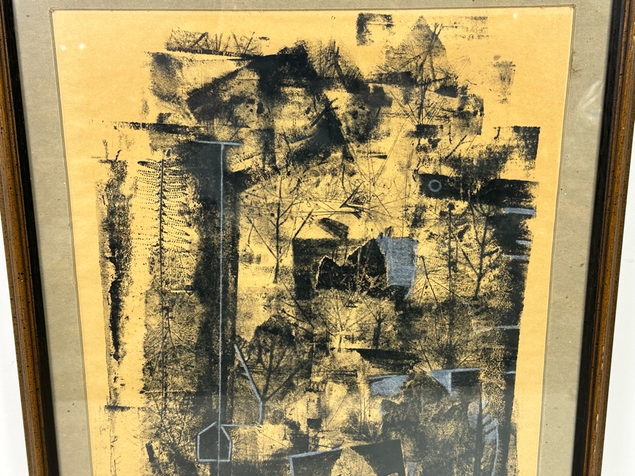 Wallace Fisher Abstract One Of A Kind Paper Monoprint With White Charcoal 16 X 24 Framed 20 X 26 Vintage 1982 With Cert Estimate $1,760 [Photo 5]
