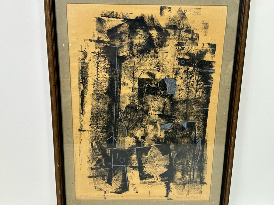 Wallace Fisher Abstract One Of A Kind Paper Monoprint With White Charcoal 16 X 24 Framed 20 X 26 Vintage 1982 With Cert Estimate $1,760 [Photo 4]