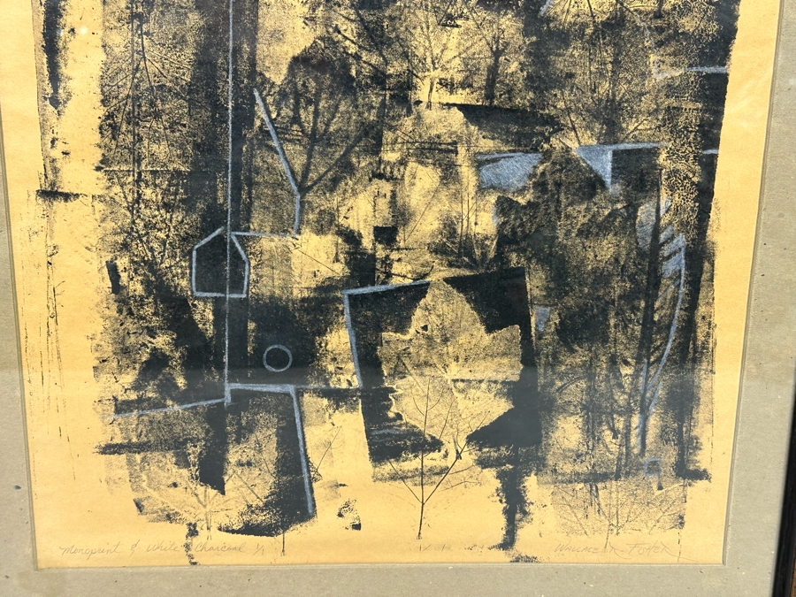 Wallace Fisher Abstract One Of A Kind Paper Monoprint With White Charcoal 16 X 24 Framed 20 X 26 Vintage 1982 With Cert Estimate $1,760 [Photo 7]