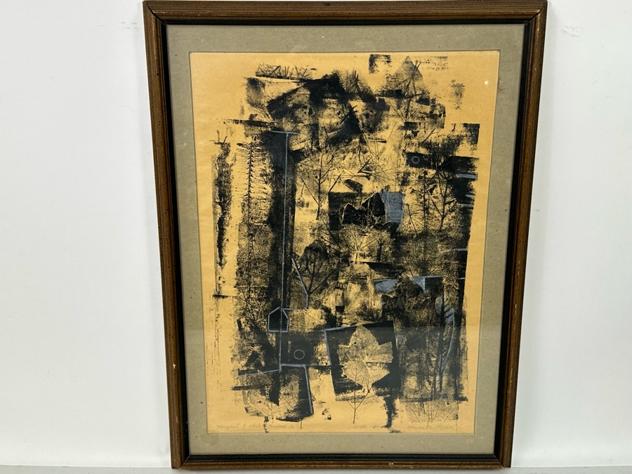 Wallace Fisher Abstract One Of A Kind Paper Monoprint With White Charcoal 16 X 24 Framed 20 X 26 Vintage 1982 With Cert Estimate $1,760 [Photo 2]