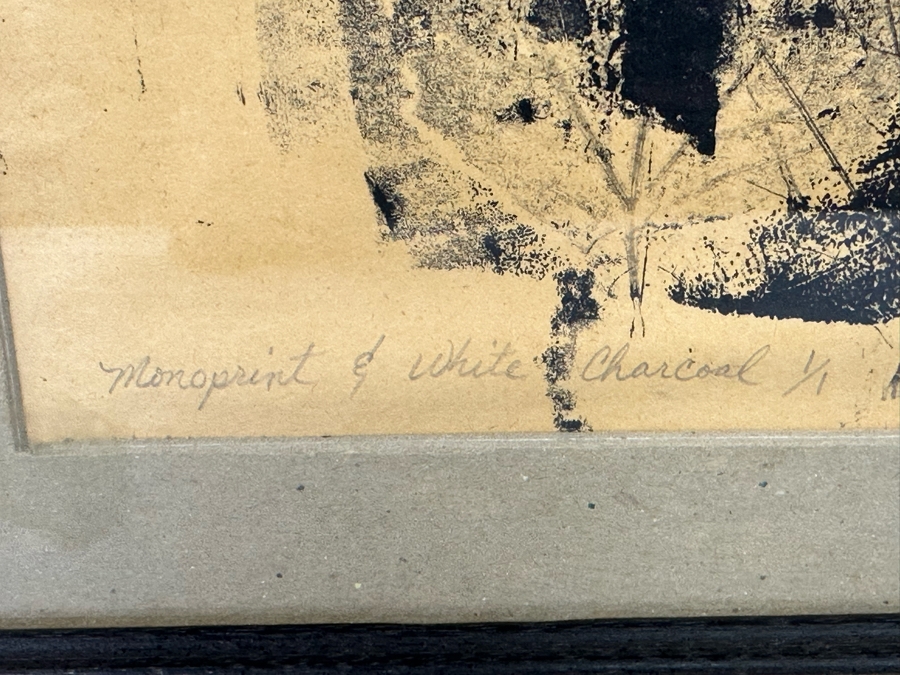 Wallace Fisher Abstract One Of A Kind Paper Monoprint With White Charcoal 16 X 24 Framed 20 X 26 Vintage 1982 With Cert Estimate $1,760 [Photo 10]