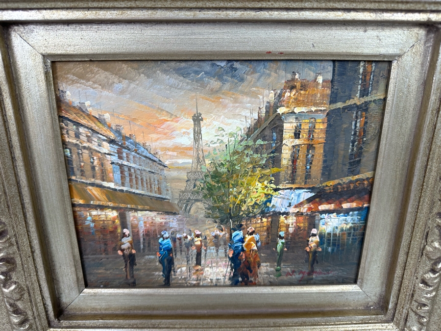Original Parisian Painting On Canvas Signed W. Matthews 10 X 8 Framed [Photo 6]