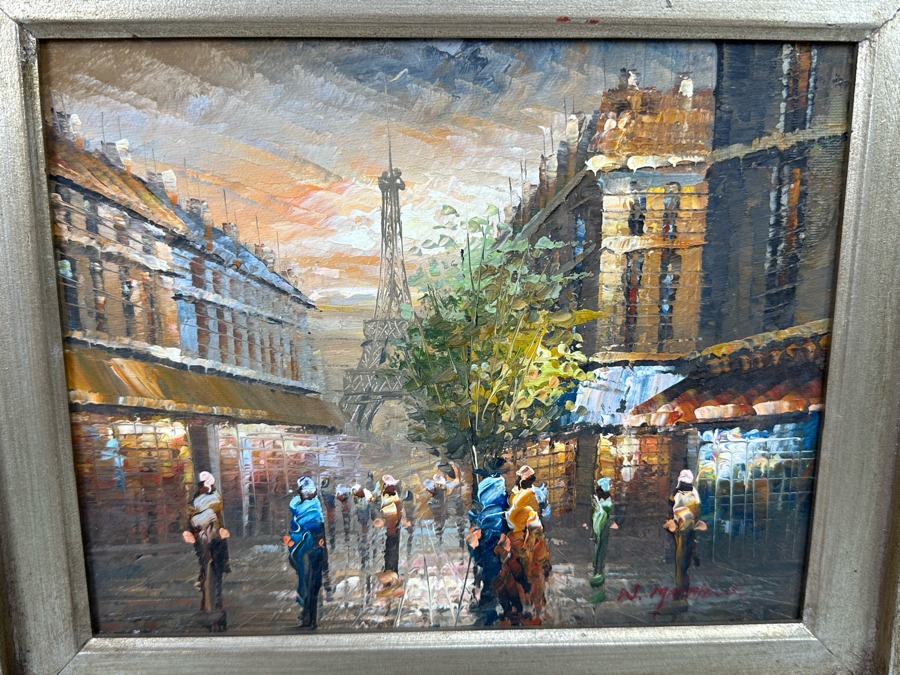 Original Parisian Painting On Canvas Signed W. Matthews 10 X 8 Framed [Photo 1]