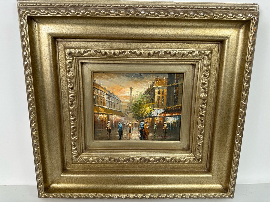 Original Parisian Painting On Canvas Signed W. Matthews 10 X 8 Framed