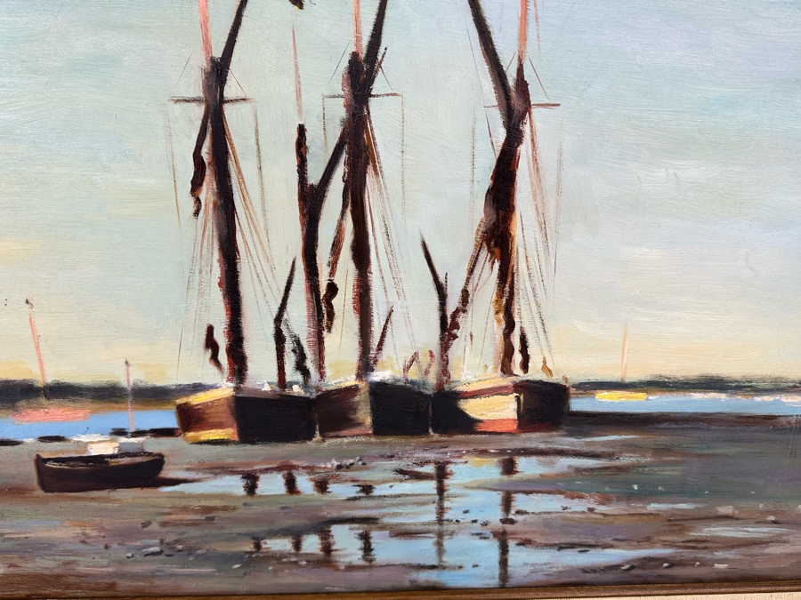 Original Coastal Landscape Painting With Ships On Board Signed Pippa 36 X 24 Framed 44 X 32 [Photo 7]