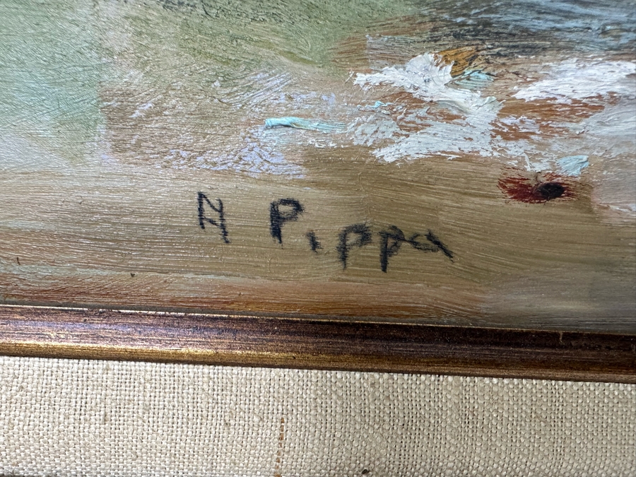 Original Coastal Landscape Painting With Ships On Board Signed Pippa 36 X 24 Framed 44 X 32 [Photo 13]