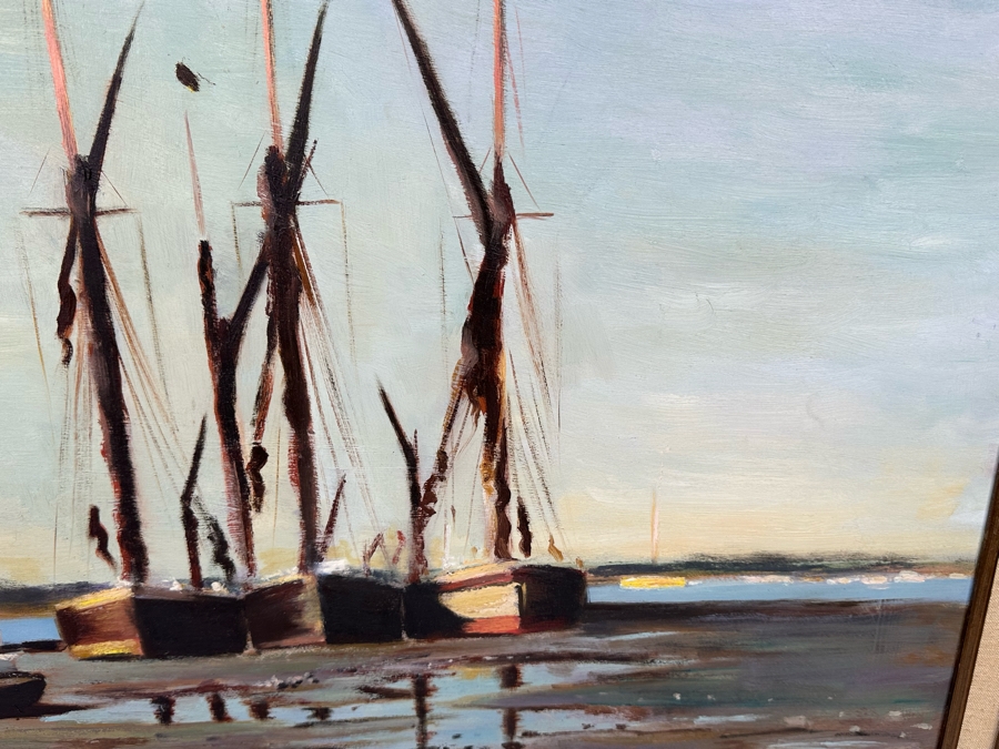 Original Coastal Landscape Painting With Ships On Board Signed Pippa 36 X 24 Framed 44 X 32 [Photo 8]