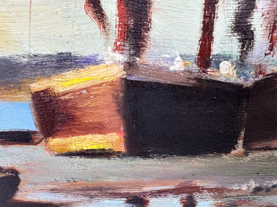 Original Coastal Landscape Painting With Ships On Board Signed Pippa 36 X 24 Framed 44 X 32 [Photo 16]