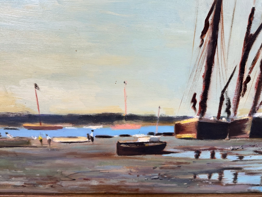 Original Coastal Landscape Painting With Ships On Board Signed Pippa 36 X 24 Framed 44 X 32 [Photo 10]