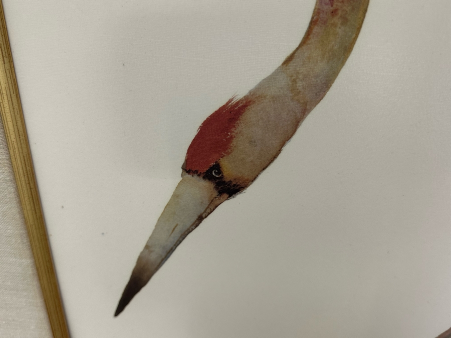 Pair Of Carol Grigg Crane Prints In Wooden Bamboo Motif Frames 31.5 X 43.5 [Photo 9]