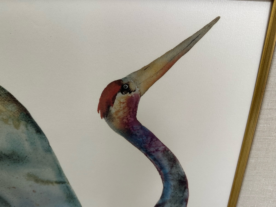 Pair Of Carol Grigg Crane Prints In Wooden Bamboo Motif Frames 31.5 X 43.5 [Photo 11]