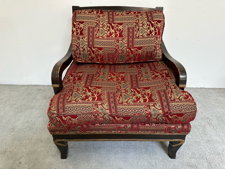 Large Upholstered Wooden Armchair 33W X 34D X 34H With Matching Ottoman 34W X 20D X 19H [Photo 2]