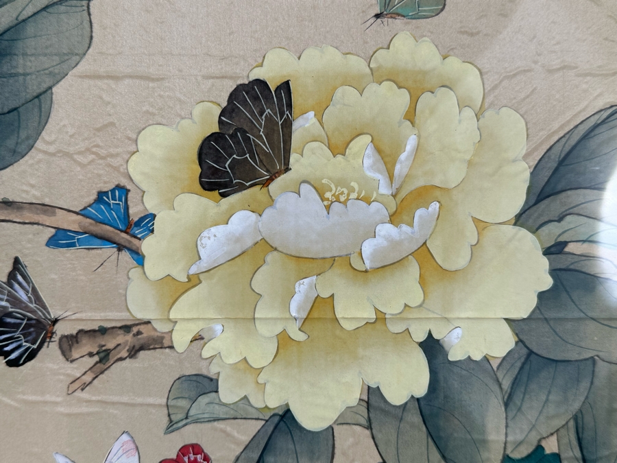 Original Signed Chinese Silk Painting Of Hundreds Of Butterflies And Flowers 24 X 42 Framed 34 X 51 [Photo 5]