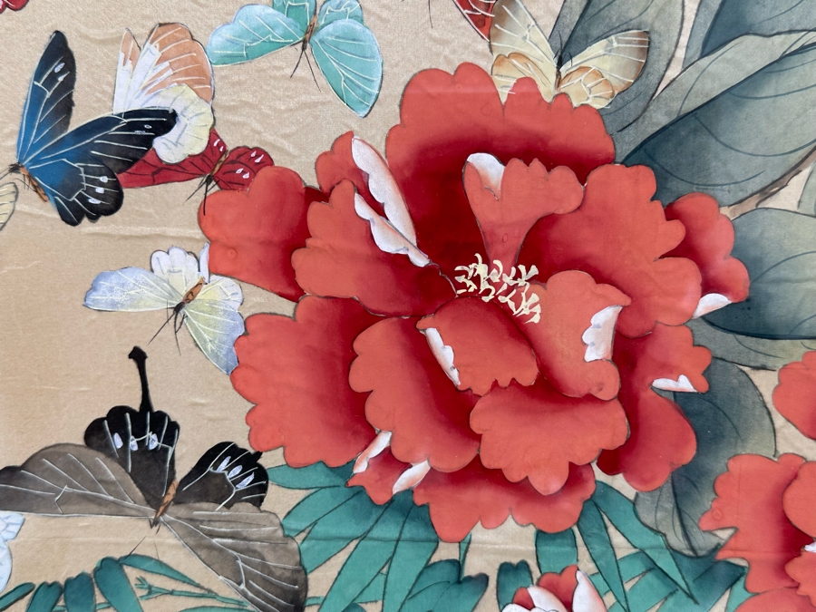 Original Signed Chinese Silk Painting Of Hundreds Of Butterflies And Flowers 24 X 42 Framed 34 X 51 [Photo 7]