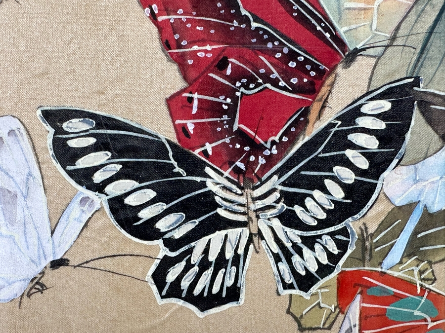 Original Signed Chinese Silk Painting Of Hundreds Of Butterflies And Flowers 24 X 42 Framed 34 X 51 [Photo 12]