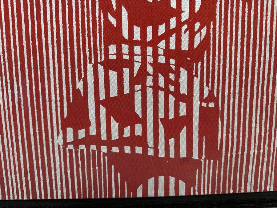 Original Mid-Century Painting On Canvas Of Women's Softball Players Signed LRF Framed 34 X 18 Framed 36 X 20 Signed LRF [Photo 8]