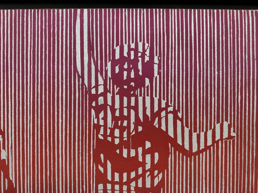 Original Mid-Century Painting On Canvas Of Women's Softball Players Signed LRF Framed 34 X 18 Framed 36 X 20 Signed LRF [Photo 7]