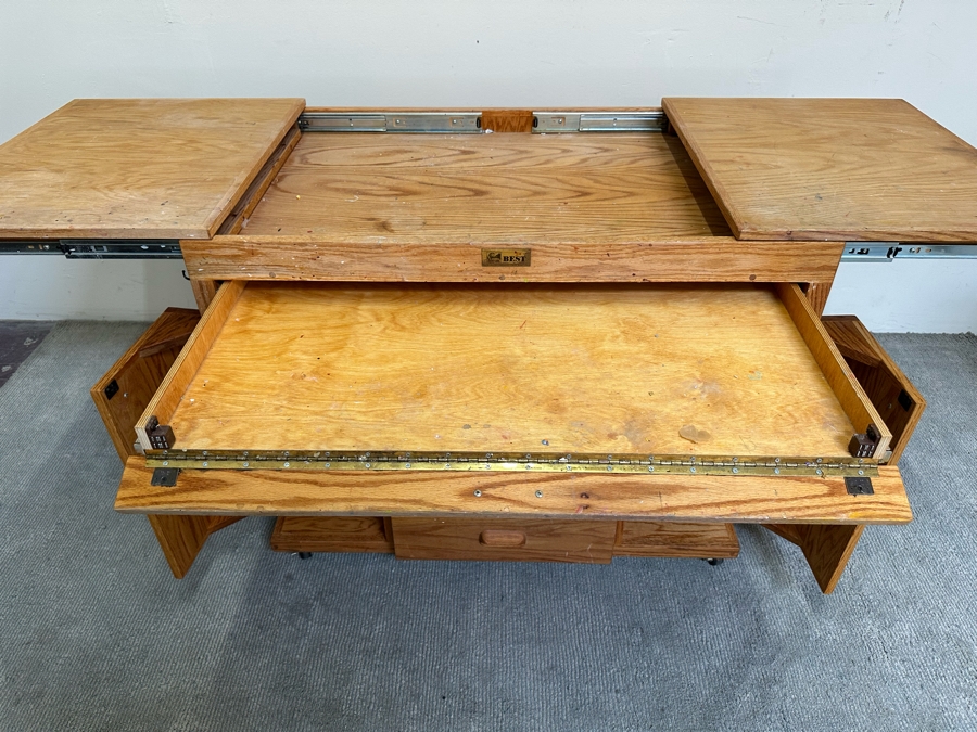 BEST Watercolor Artist Station Solid Wood With Casters Used Personally By The Artist Bonnie Lee Roth 42W (Closed) X 27D X 33H Retails $2,750 [Photo 15]