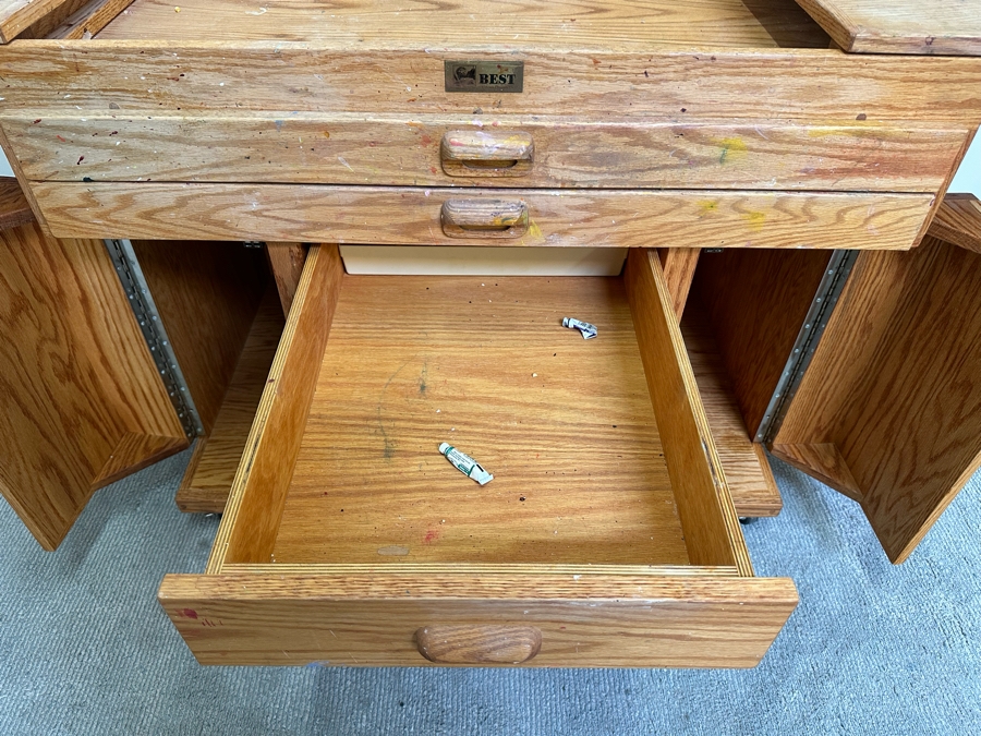 BEST Watercolor Artist Station Solid Wood With Casters Used Personally By The Artist Bonnie Lee Roth 42W (Closed) X 27D X 33H Retails $2,750 [Photo 17]