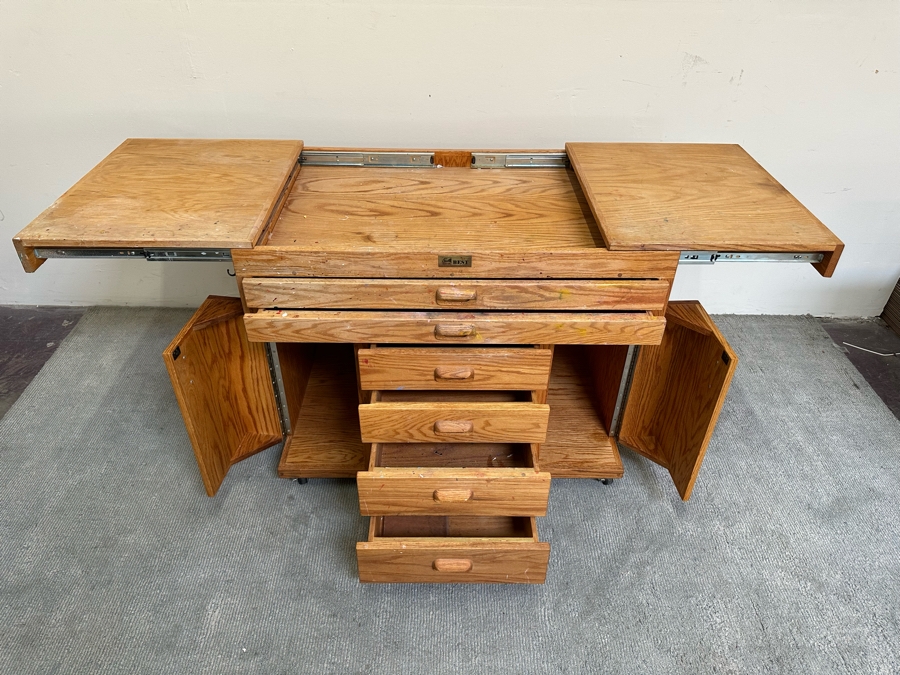 BEST Watercolor Artist Station Solid Wood With Casters Used Personally By The Artist Bonnie Lee Roth 42W (Closed) X 27D X 33H Retails $2,750 [Photo 10]