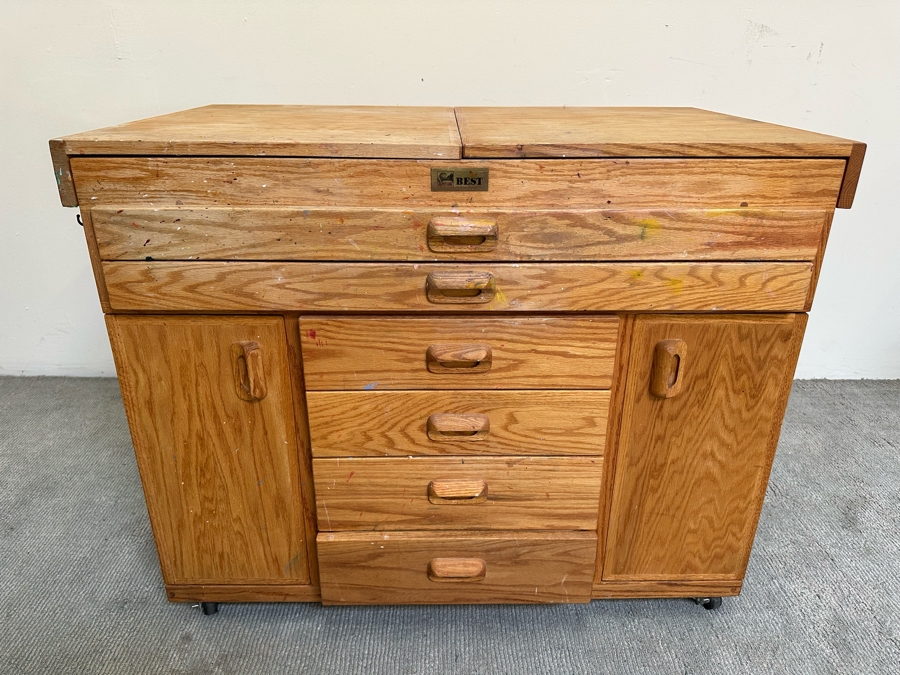 BEST Watercolor Artist Station Solid Wood With Casters Used Personally By The Artist Bonnie Lee Roth 42W (Closed) X 27D X 33H Retails $2,750 [Photo 3]