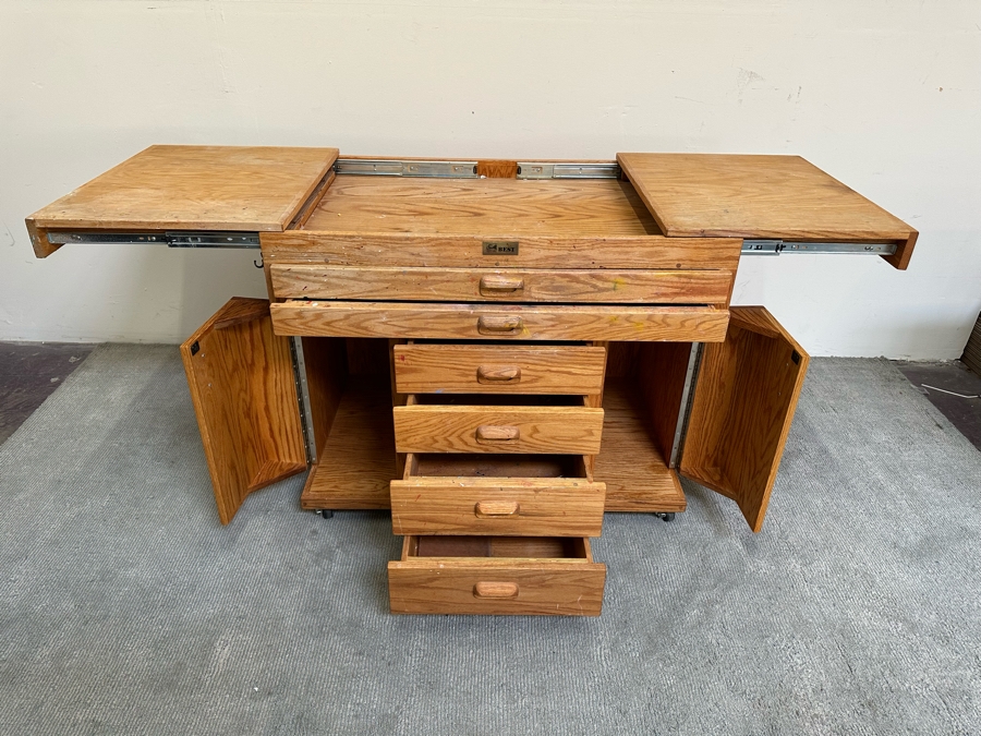 BEST Watercolor Artist Station Solid Wood With Casters Used Personally By The Artist Bonnie Lee Roth 42W (Closed) X 27D X 33H Retails $2,750 [Photo 9]