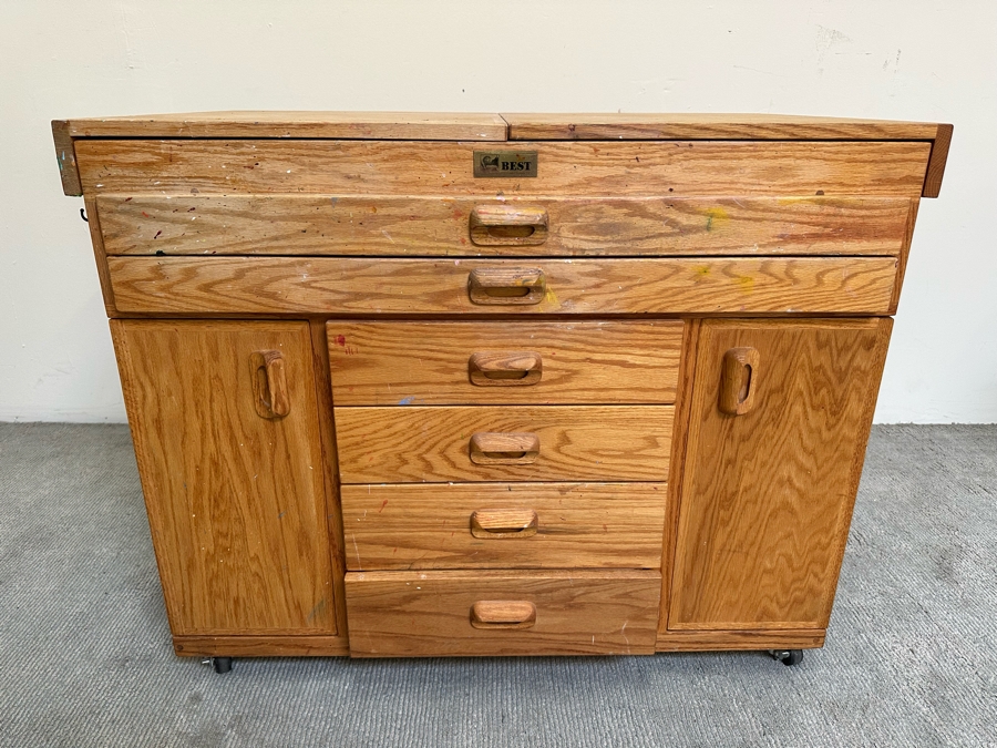 BEST Watercolor Artist Station Solid Wood With Casters Used Personally By The Artist Bonnie Lee Roth 42W (Closed) X 27D X 33H Retails $2,750 [Photo 2]