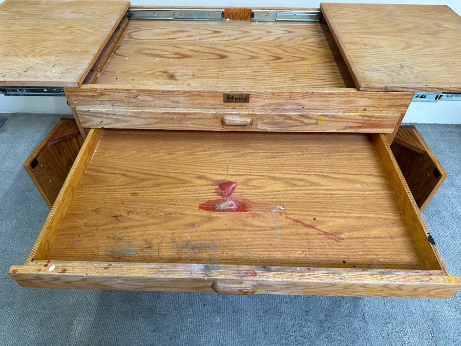 BEST Watercolor Artist Station Solid Wood With Casters Used Personally By The Artist Bonnie Lee Roth 42W (Closed) X 27D X 33H Retails $2,750 [Photo 16]